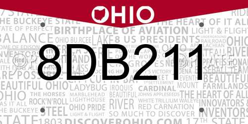 8DB211 Ohio License Plate