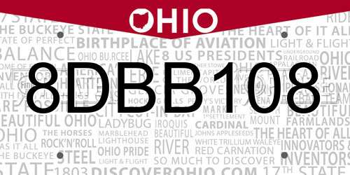 8DBB108 Ohio License Plate