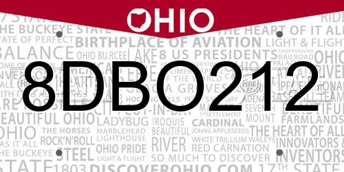 8DBO212 Ohio License Plate