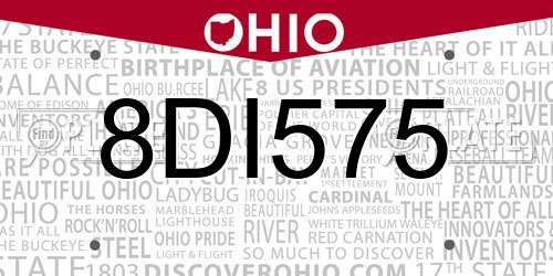 8DI575 Ohio License Plate