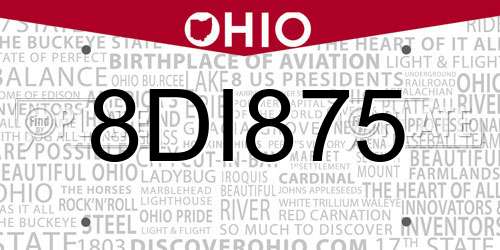 8DI875 Ohio License Plate