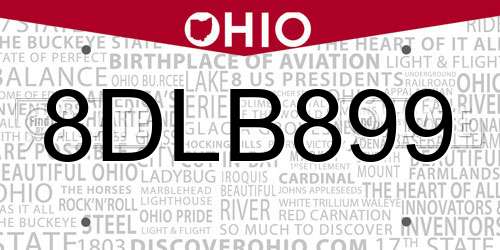 8DLB899 Ohio License Plate