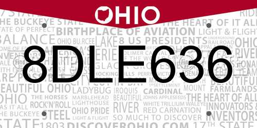 8DLE636 Ohio License Plate