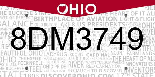 8DM3749 Ohio License Plate