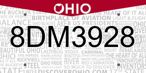 8DM3928 Ohio License Plate
