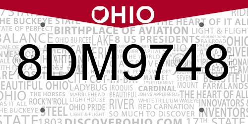8DM9748 Ohio License Plate