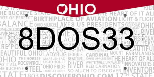8DOS33 Ohio License Plate