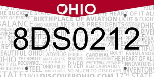 8DS0212 Ohio License Plate
