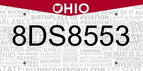 8DS8553 Ohio License Plate