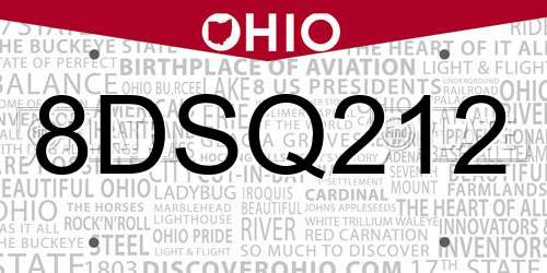 8DSQ212 Ohio License Plate