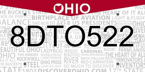 8DTO522 Ohio License Plate