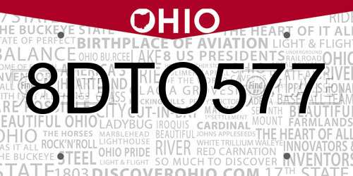 8DTO577 Ohio License Plate