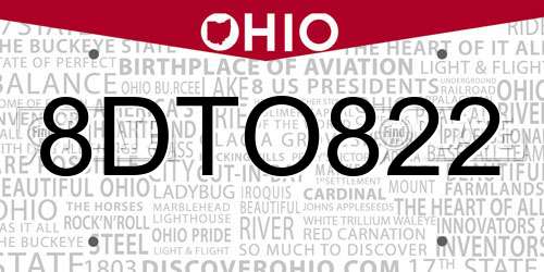8DTO822 Ohio License Plate