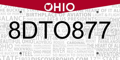 8DTO877 Ohio License Plate