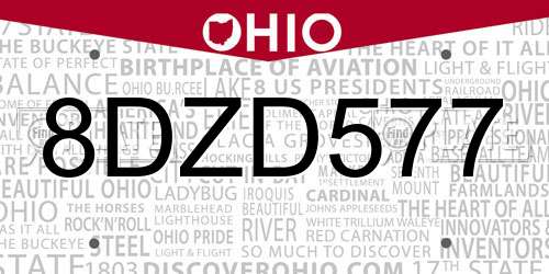 8DZD577 Ohio License Plate