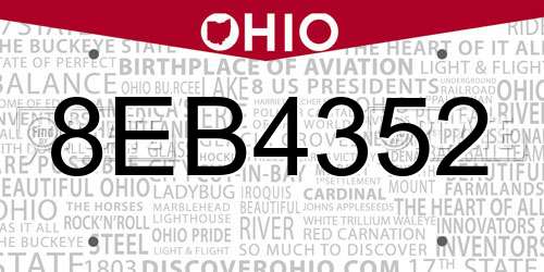 8EB4352 Ohio License Plate