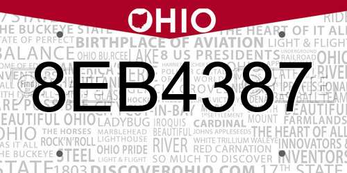 8EB4387 Ohio License Plate