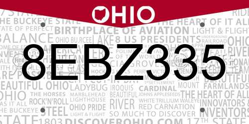 8EBZ335 Ohio License Plate
