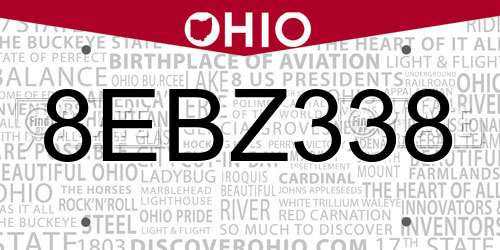 8EBZ338 Ohio License Plate
