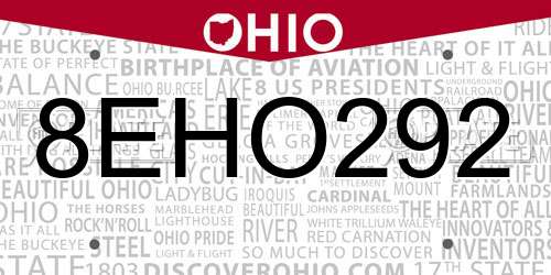 8EHO292 Ohio License Plate