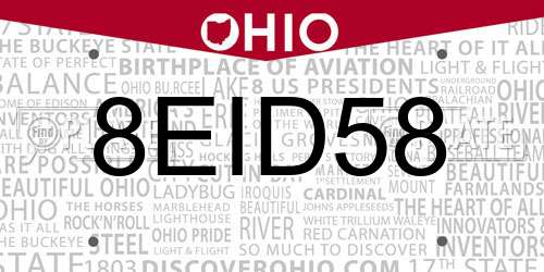 8EID58 Ohio License Plate