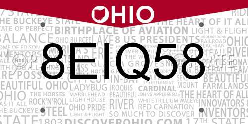 8EIQ58 Ohio License Plate