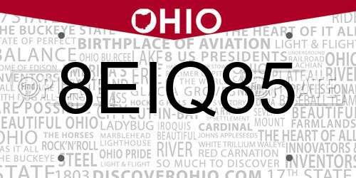 8EIQ85 Ohio License Plate