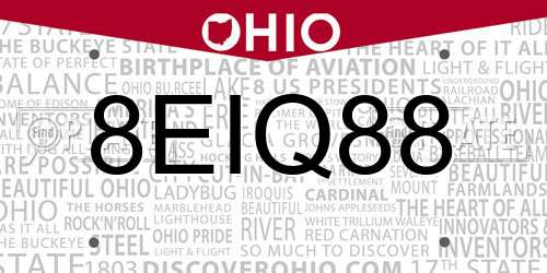 8EIQ88 Ohio License Plate