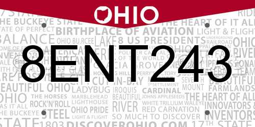 8ENT243 Ohio License Plate