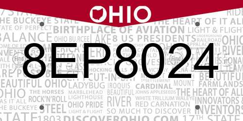 8EP8024 Ohio License Plate