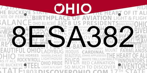 8ESA382 Ohio License Plate