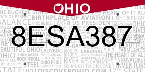 8ESA387 Ohio License Plate