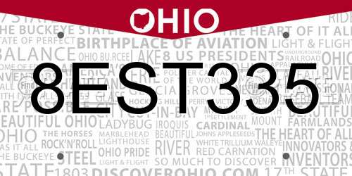 8EST335 Ohio License Plate