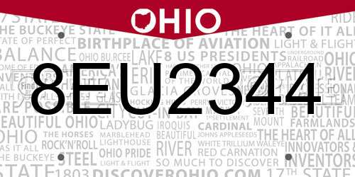 8EU2344 Ohio License Plate
