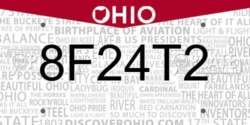 8F24T2 Ohio License Plate