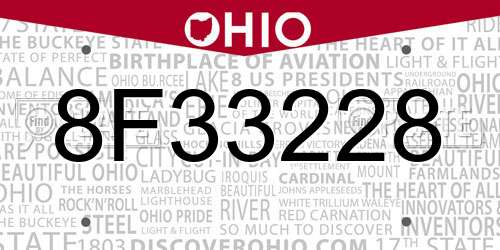 8F33228 Ohio License Plate