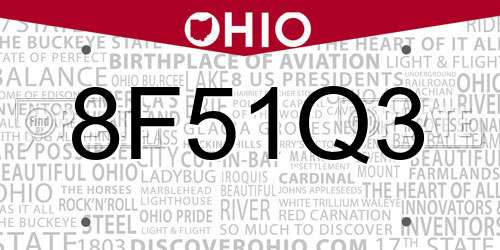 8F51Q3 Ohio License Plate