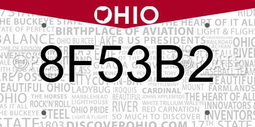 8F53B2 Ohio License Plate