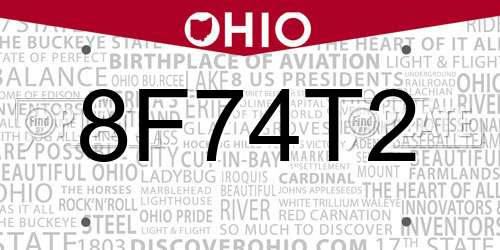 8F74T2 Ohio License Plate