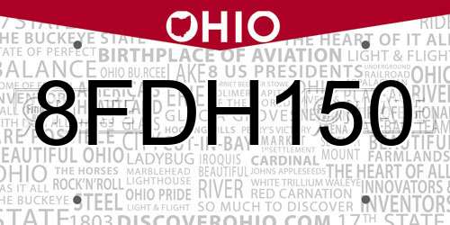 8FDH150 Ohio License Plate