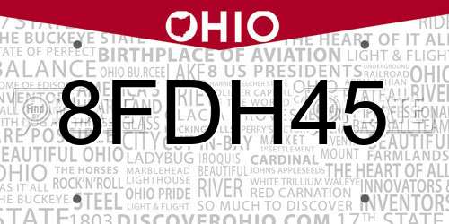 8FDH45 Ohio License Plate