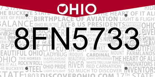 8FN5733 Ohio License Plate