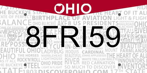 8FRI59 Ohio License Plate