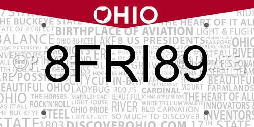 8FRI89 Ohio License Plate
