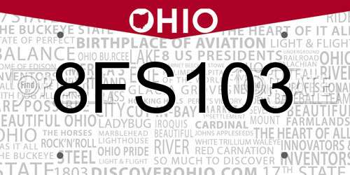 8FS103 Ohio License Plate