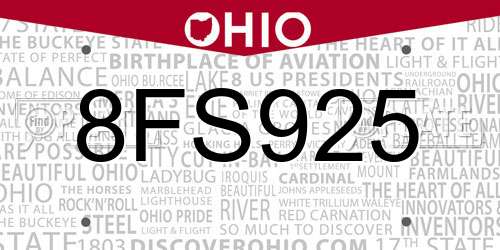 8FS925 Ohio License Plate