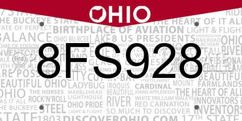 8FS928 Ohio License Plate