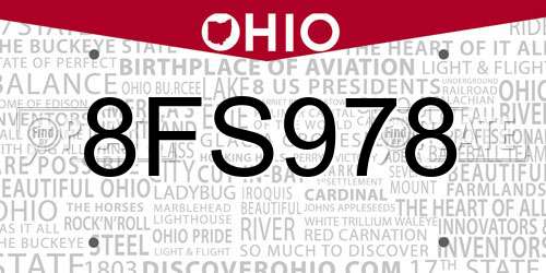 8FS978 Ohio License Plate