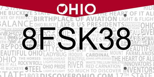 8FSK38 Ohio License Plate