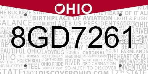 8GD7261 Ohio License Plate